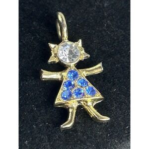 Girl Blue Birthstone Charm in Gold Tone Vintage KIS USA